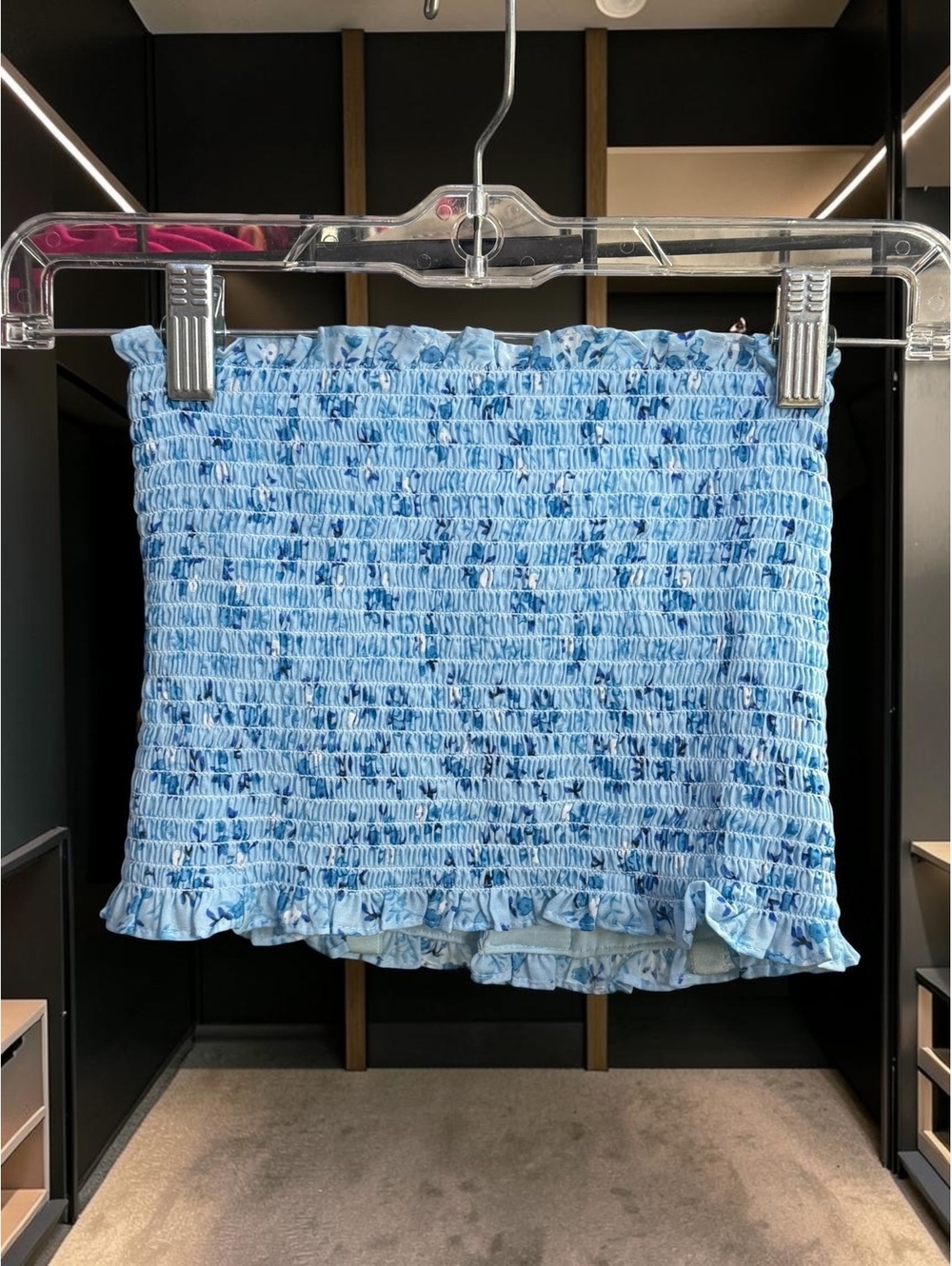 DriRelease Small Blue Floral Smocked Tube Top Strapless Y2K Cottagecore